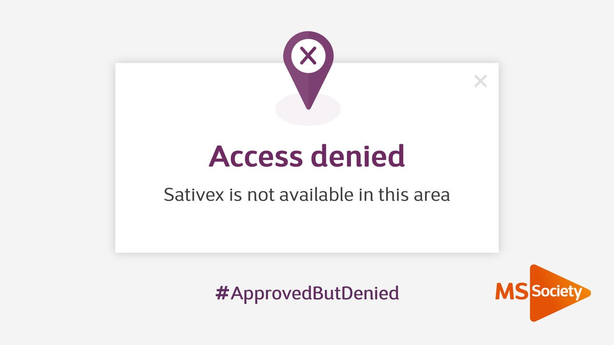 mssocietyuk's tweet photo. Getting the treatment you need shouldn’t be a game of chance. But it is for the thousands of people living with MS who experience muscle spasms.

Please take action - check if Sativex is available in your area and call for change: https://t.co/CFdeAomOvt #ApprovedButDenied (2/2) https://t.co/ELcsfB3APk