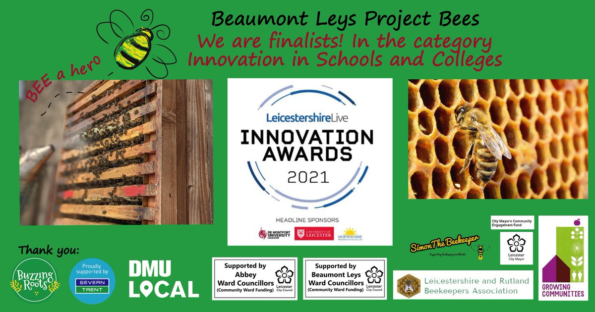 DMUEngagement's tweet photo. 🐝We're proud to say that a project we are supporting, @BuzzingRoots Project Bees at @MowmacreHill, has been nominated for a @leicslive Innovation in Schools and Colleges Award! 🐝👏🤩
#LeicsLiveInnovation21 #community #environment #sustainable #bees #dmulocal #innovation https://t.co/AzmZxLM8ZF