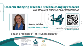 WitsSTHS eFundanathi (@efundanathi) on Twitter photo Join Prof <a href="/BenitaOlivier/">Benita Olivier</a> at the #STHSResearchday on 14 September 2021 It will be a day that we reflect on research informing practice. It is free and there are CPD points up for grabs! #research #academictwitter #healthscience <a href="/ResearchMminds/">ResearchMasterminds</a> <a href="/Inspiring50SA/">InspiringFifty_SA</a> <a href="/WitsUniversity/">Wits University</a> Join Prof <a href="/BenitaOlivier/">Benita Olivier</a> at the #STHSResearchday on 14 September 2021 It will be a day that we reflect on research informing practice. It is free and there are CPD points up for grabs! #research #academictwitter #healthscience <a href="/ResearchMminds/">ResearchMasterminds</a> <a href="/Inspiring50SA/">InspiringFifty_SA</a> <a href="/WitsUniversity/">Wits University</a>