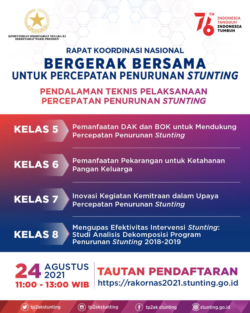 tp2stunting's tweet photo. Catat tanggalnya!
RAKORNAS "Bergerak Bersama untuk Percepatan Penurutan Stunting", 23-24 Agustus 2021. Pendaftaran di link https://t.co/WV8IjqIMvh 

#BergerakBersamauntukStunting #RakornasStunting2021 #TP2AKStunting #SetwapresRI #berantasstunting #cegahstuntingitupenting https://t.co/7Lk5s5ST3D