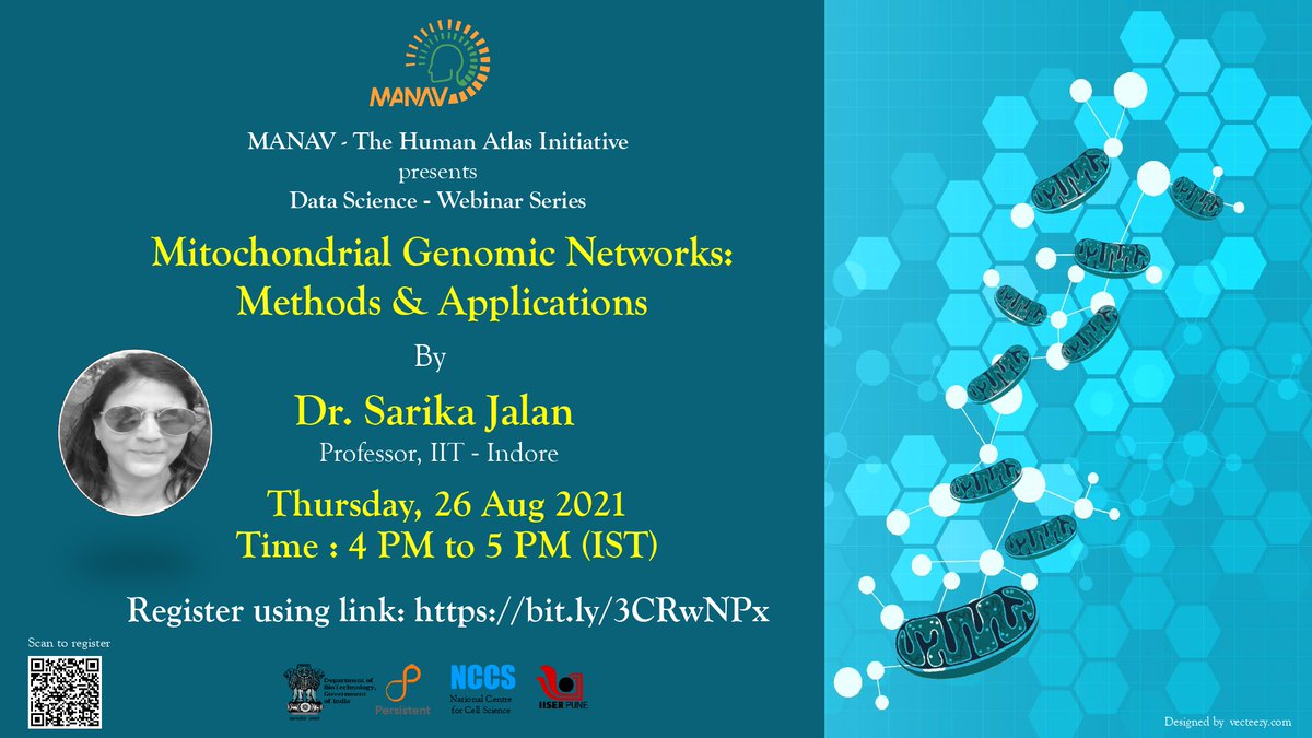 Manav - The Human Atlas Initiative (@manavatlas) on Twitter photo 📢<a href="/ManavAtlas/">Manav - The Human Atlas Initiative</a> #DataScienceWebinar 33
Title: #Mitochondrial_Genomic_Networks:
#Methods & #Applications
🗓️Thur, 26 Aug 2021 ⏰4PM - 5PM (IST)
Speaker: <a href="/sarikajalan9/">sarika jalan</a> from <a href="/IITIOfficial/">IIT Indore</a>
Registration Link: bit.ly/3CRwNPx
#Genom #mtDNA #Biological_Mechanisms #Evolution 📢<a href="/ManavAtlas/">Manav - The Human Atlas Initiative</a> #DataScienceWebinar 33
Title: #Mitochondrial_Genomic_Networks:
#Methods & #Applications
🗓️Thur, 26 Aug 2021 ⏰4PM - 5PM (IST)
Speaker: <a href="/sarikajalan9/">sarika jalan</a> from <a href="/IITIOfficial/">IIT Indore</a>
Registration Link: bit.ly/3CRwNPx
#Genom #mtDNA #Biological_Mechanisms #Evolution