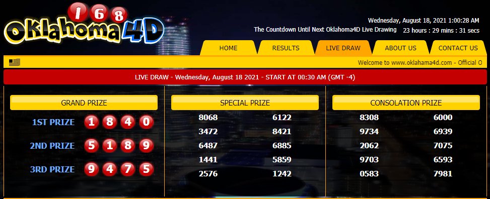 gemtogel's tweet photo. RESULT OKLAHOMA HARI INI
(Rabu, 18 Agustus 2021)
Prize ke 1 --- 1840 Saah
Prize ke 2 --- 5189
Prize ke 3 --- 9475
SHIO >>> ANJING
#oklahoma #togelonline #gemtogel #bandaronlineterpercaya #togelovers #prediksitogel #bandartogel #bocorantogel #angkahoki https://t.co/QE8uQktiYz