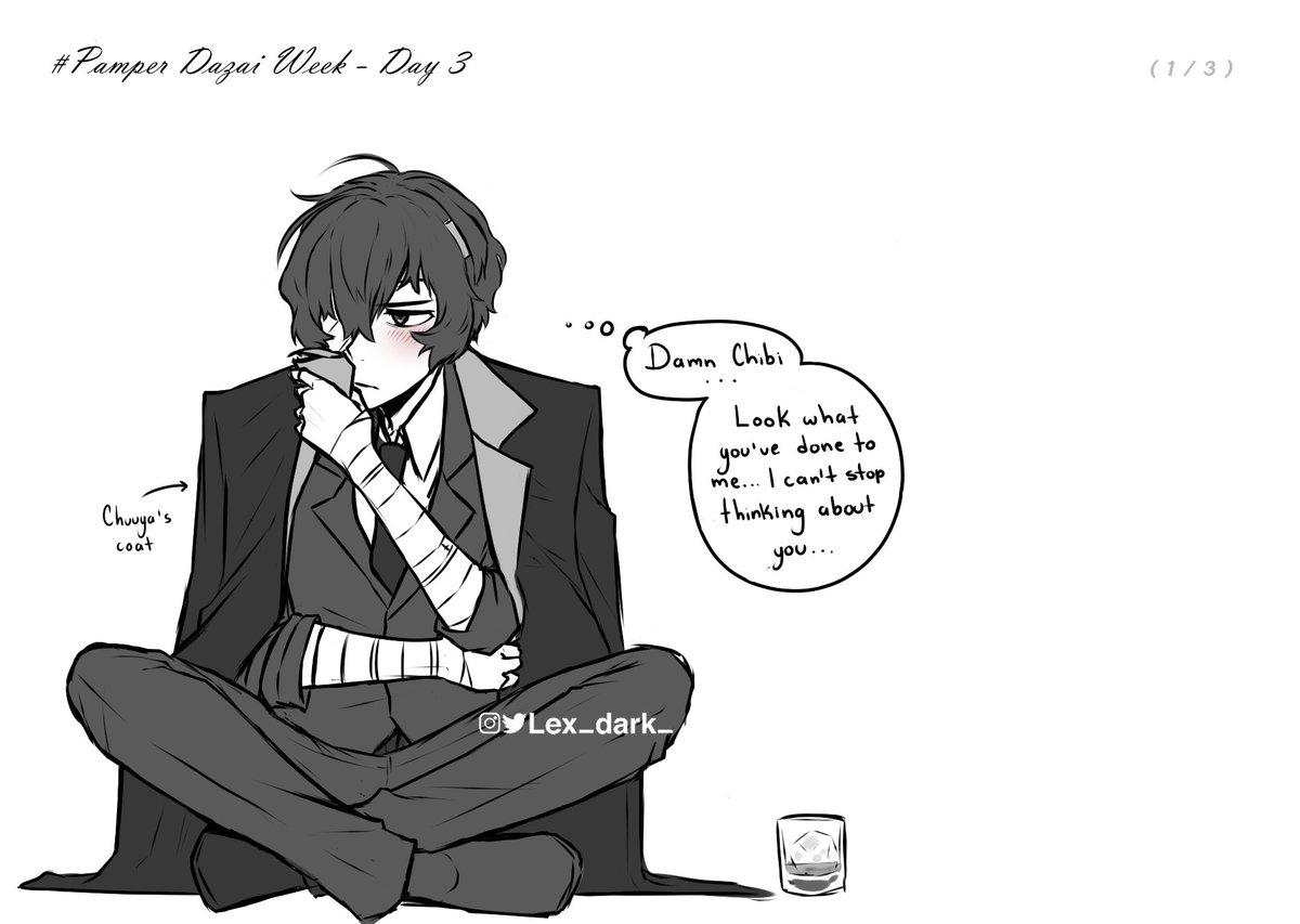 lex_dark_'s tweet photo. #中太 #双黒

Day 3 - ❝ I can't stop thinking about you ❞  /  Stealing other's clothes 🍷🥃

#PamperDazaiWeek https://t.co/DKfQskhCVu