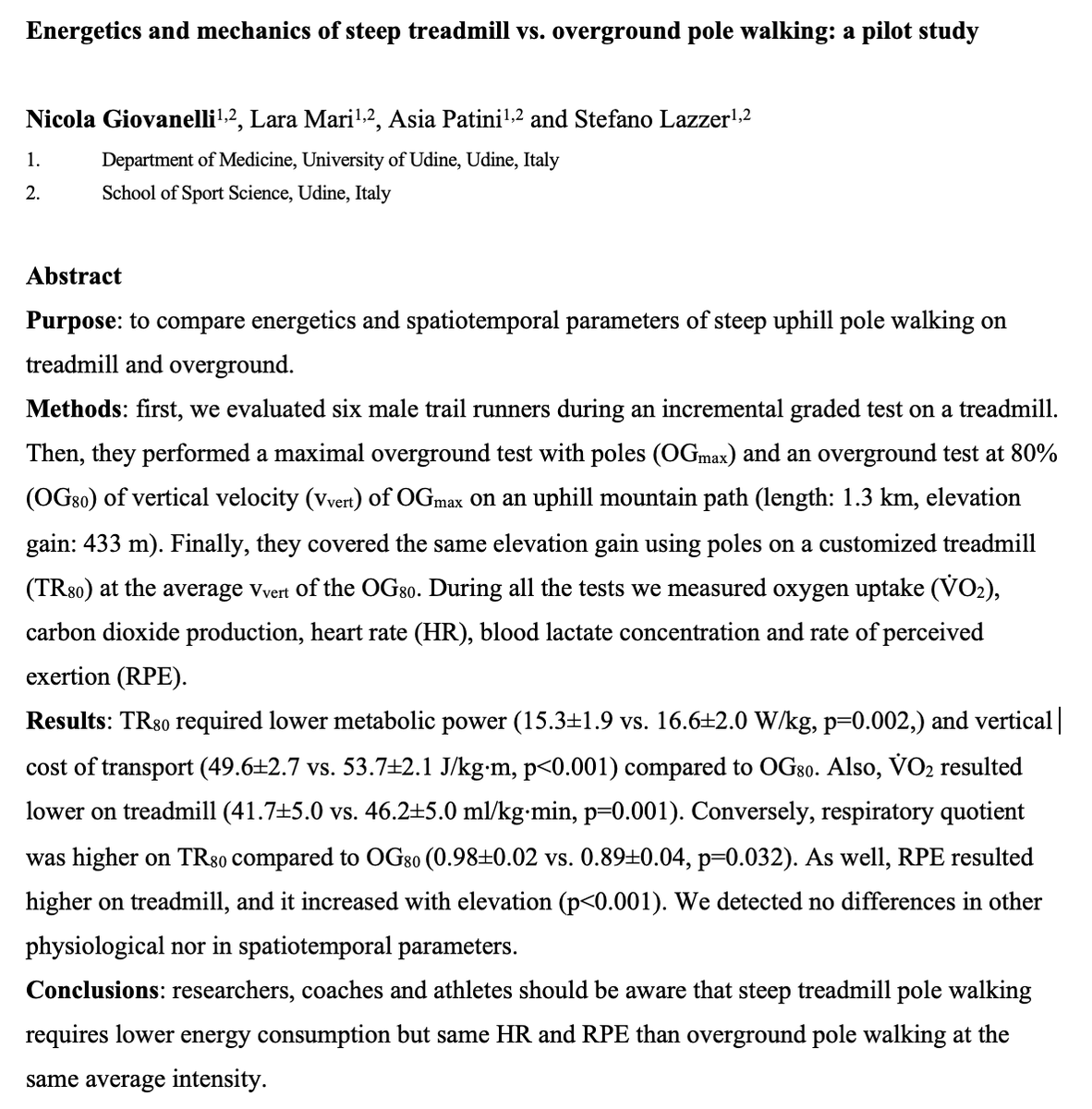 nicgiovanelli's tweet photo. New paper ("Brief report") accepted for publication in @IJSPPjournal 👍🏻
#sports #science #polewalking #uphill #treadmill #exercise #research https://t.co/QbrG7JlHNR
