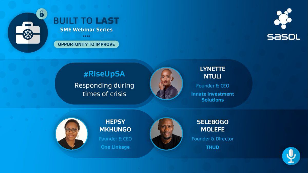 DrLifesgud's tweet photo. I'm contributing to the @SasolSA SME Webinar Series today together with some panellists that I have great respect for.
RSVP here: https://t.co/oKi1AqhO2u
#builttolast #ThinkOwnership https://t.co/fjg3LAAyPM