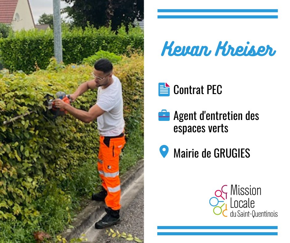 Félicitations 👏 à Kevan Kreizer pour la signature de son contrat PEC le 30 juin avec la Mairie de GRUGIES pour un poste d'Agent d'entretien des espaces verts ! 🛠🌳

#missionlocale | #missionlocaledusaintquentinois | #contratPEC | #Signature | #emploi | <a href="/BertonnetM/">Bertonnet Jean Michel</a>
