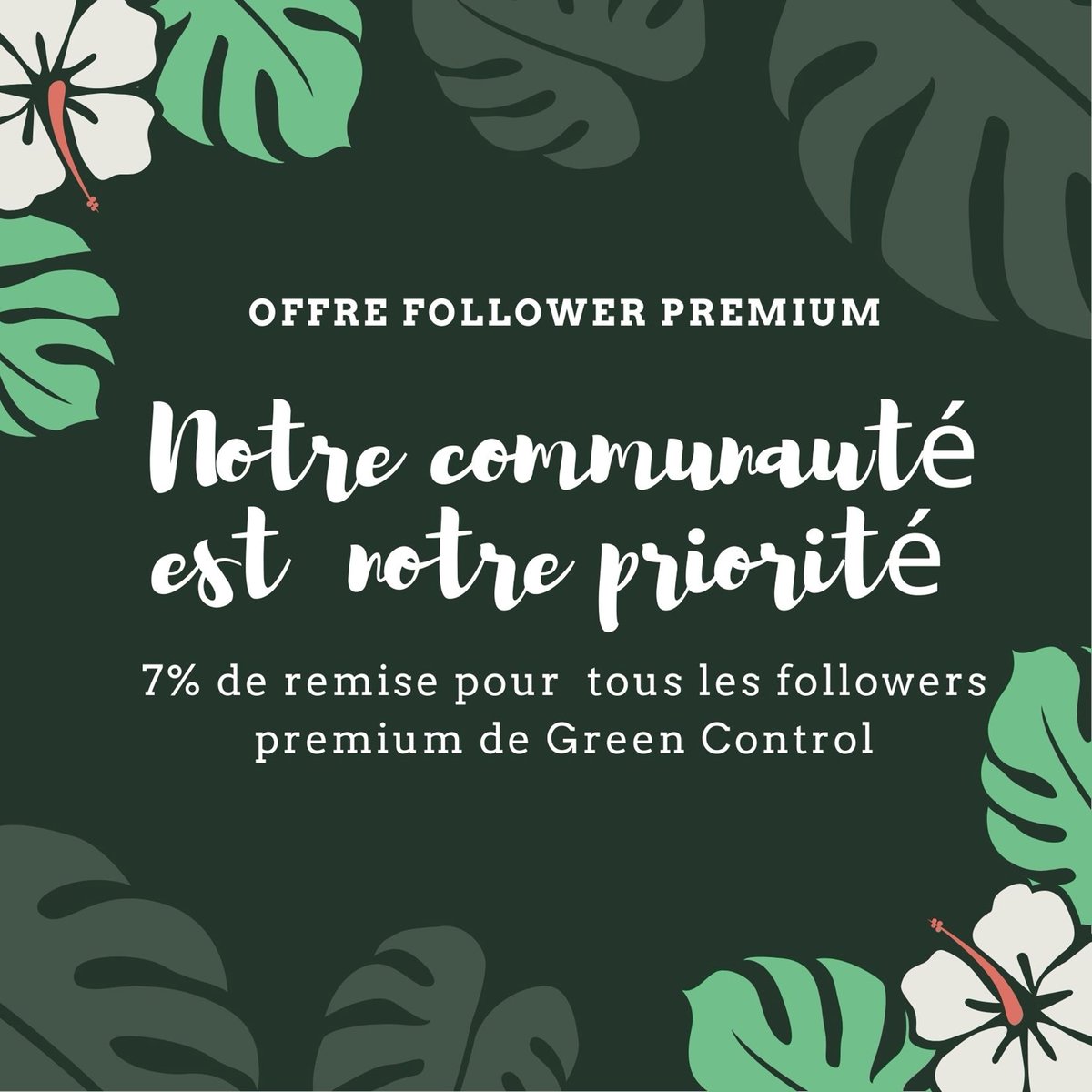 GreenControl_'s tweet image. Devenez un follower premium de Green Control en nous suivant sur nos réseaux sociaux et bénéficiez de : 
7% de remise dès que vous vous abonnez à nos trois réseaux sociaux : Facebook, Twitter et Instagram