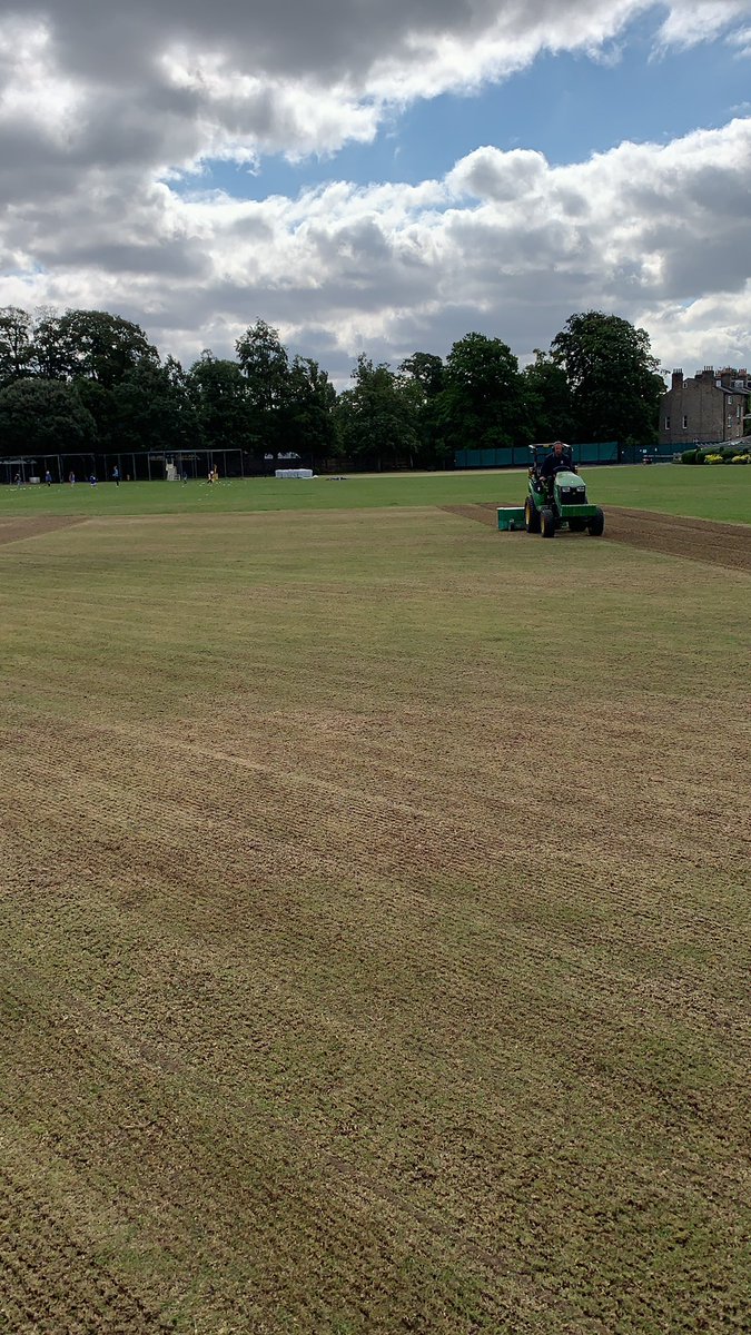 End of season renovations curtesy of turf care leisure   <a href="/LeysCambridge/">The Leys</a> on the cricket squares and tennis courts 🏏 🎾