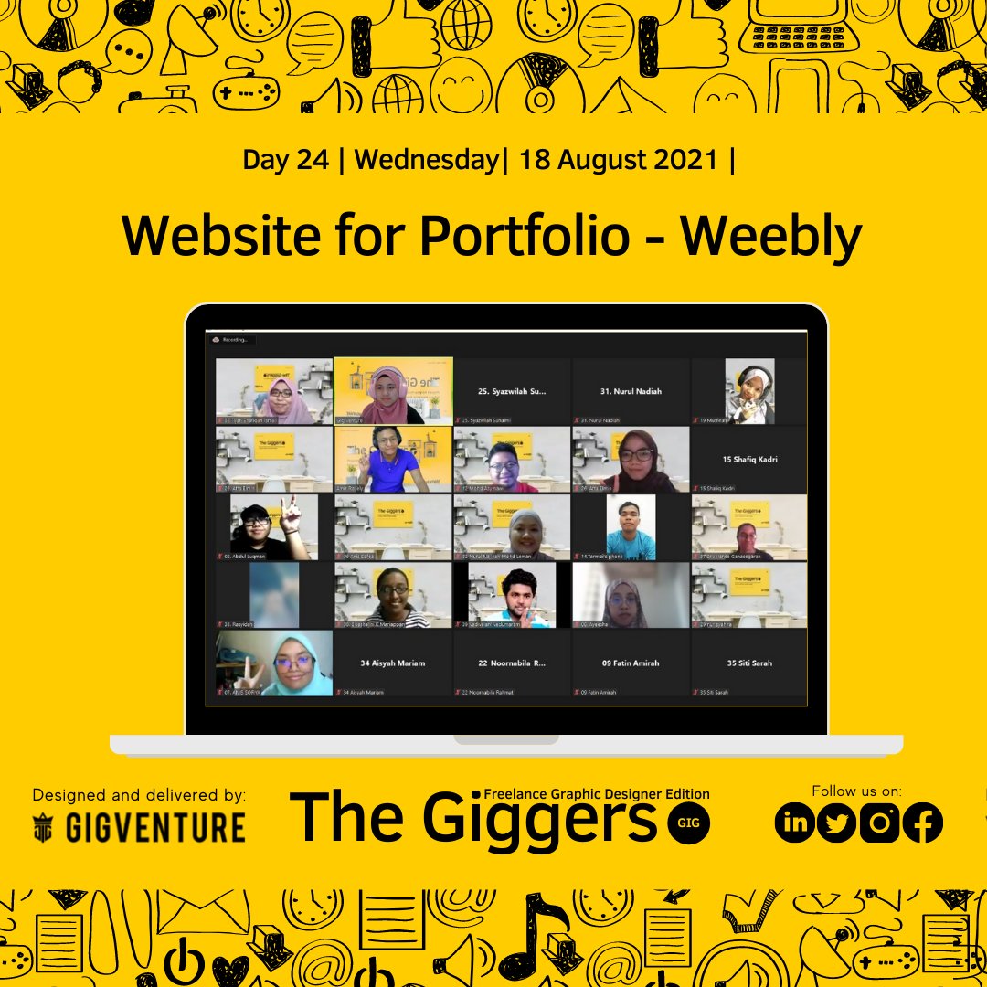 Day 24/30

Website for Portfolio - Weebly

Belajar Weebly bersama Coach Amir Amir Rosely. Setiap peserta diajar cara buat profile &amp; portfolio menggunakan website. Belajar membuat sesuatu yang baru disamping meningkatkan lagi kemahiran dlm graphic design. 
#TheGiggers
#GigVenture