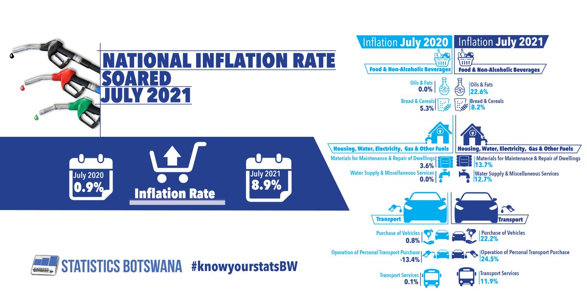 statsbots's tweet image. The annual inflation rate soared to 8.9 % in July 2021.
Read more here👇👇👇
statsbots.org.bw/sites/default/…
#inflationrate
#stay_home
#washyourhands
#practicesocialdistance
#KnowYourStatsBw