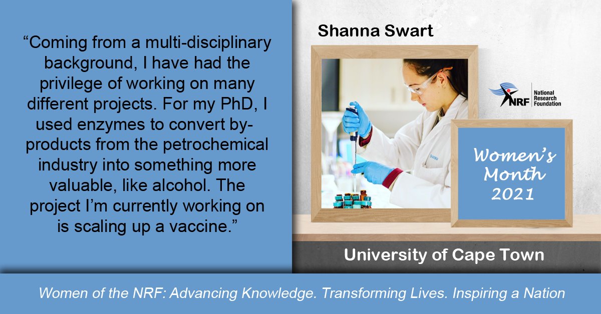 Meet Shanna Swart, an NRF-funded PhD candidate and enzymologist in Chemical Engineering at CEBER (UCT) and part of the DSI-NRF Centre of Excellence in Catalysis (<a href="/CoE_cchange/">c*change</a>) team: bit.ly/3yYUYt1. 

#WomensMonth2021 #WomenInSTEM
