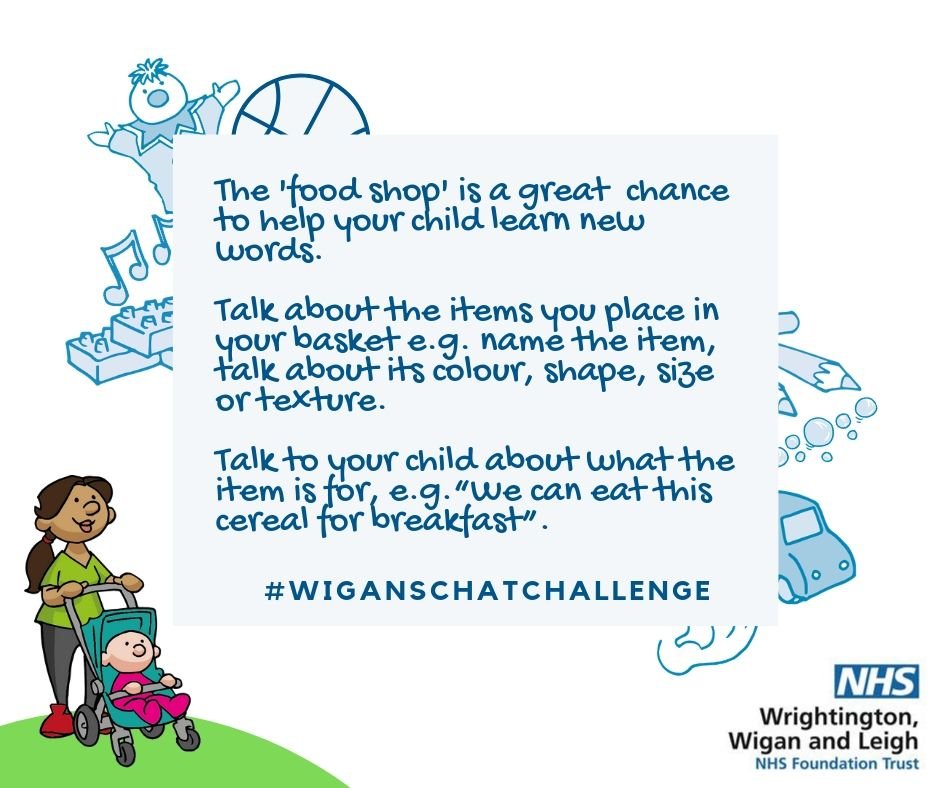 wwlchildrensslt's tweet photo. This week’s chat challenge is one to try when out shopping or when putting it away at home. Why not try printing off our shopping list and ask them to find things along the way? #chatchallenge #communication https://t.co/0wUgXz3I4i