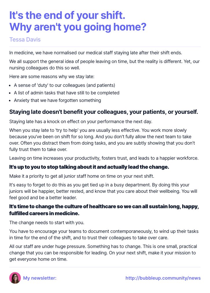 Maybe if all our team members left work on time we would build a happier, more productive, more sustainable workforce in healthcare.

So, why do you still stay late?

Day 5/30 of #ship30for30