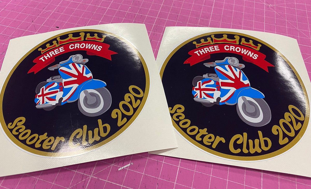 SpiceyDeSigns's tweet photo. Some colourful stickers for a local scooter club. They didn't have any artwork, but our talented graphics team recreated this from an image of  their existing embroidered badges!
If you're looking for some inspiration we can help! #vehiclegraphics https://t.co/CrZq3nKIrf