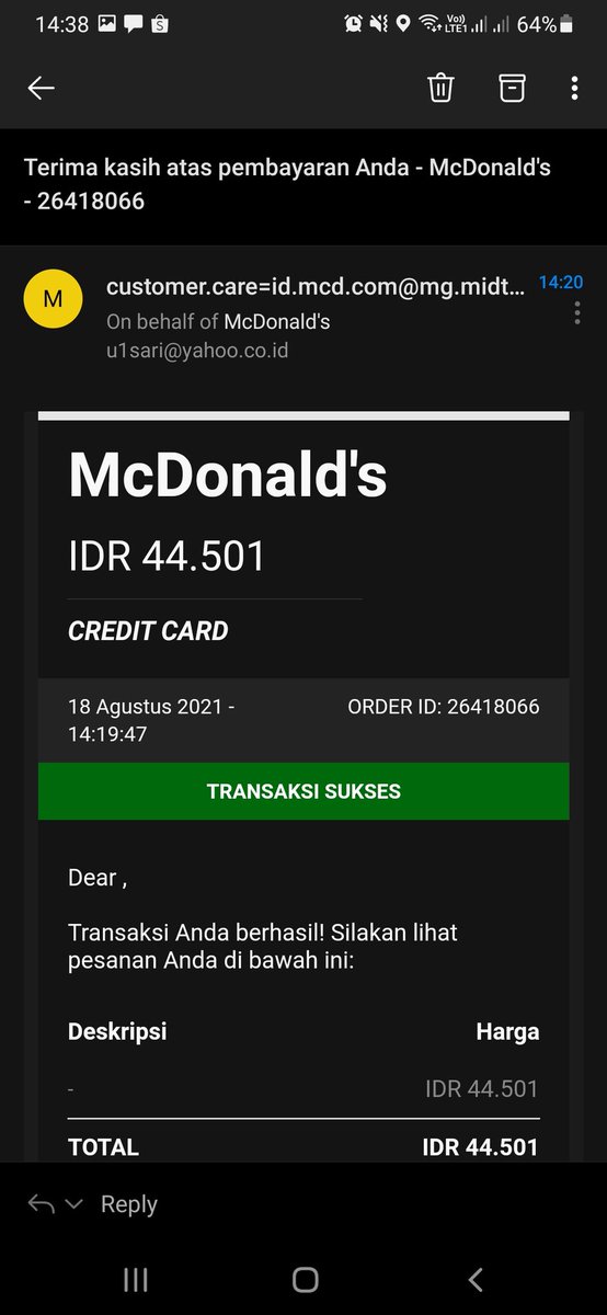 yuansarie's tweet photo. @McDonalds_ID saya baru pesan lewat Mcdelivery, pembayaran berhasil dan saldo rekening berkurang tp di aplikasi tapi track order hilang. Mohon ditanggapi. Berikut saya kasih buktinya https://t.co/mUsCWlpVjw