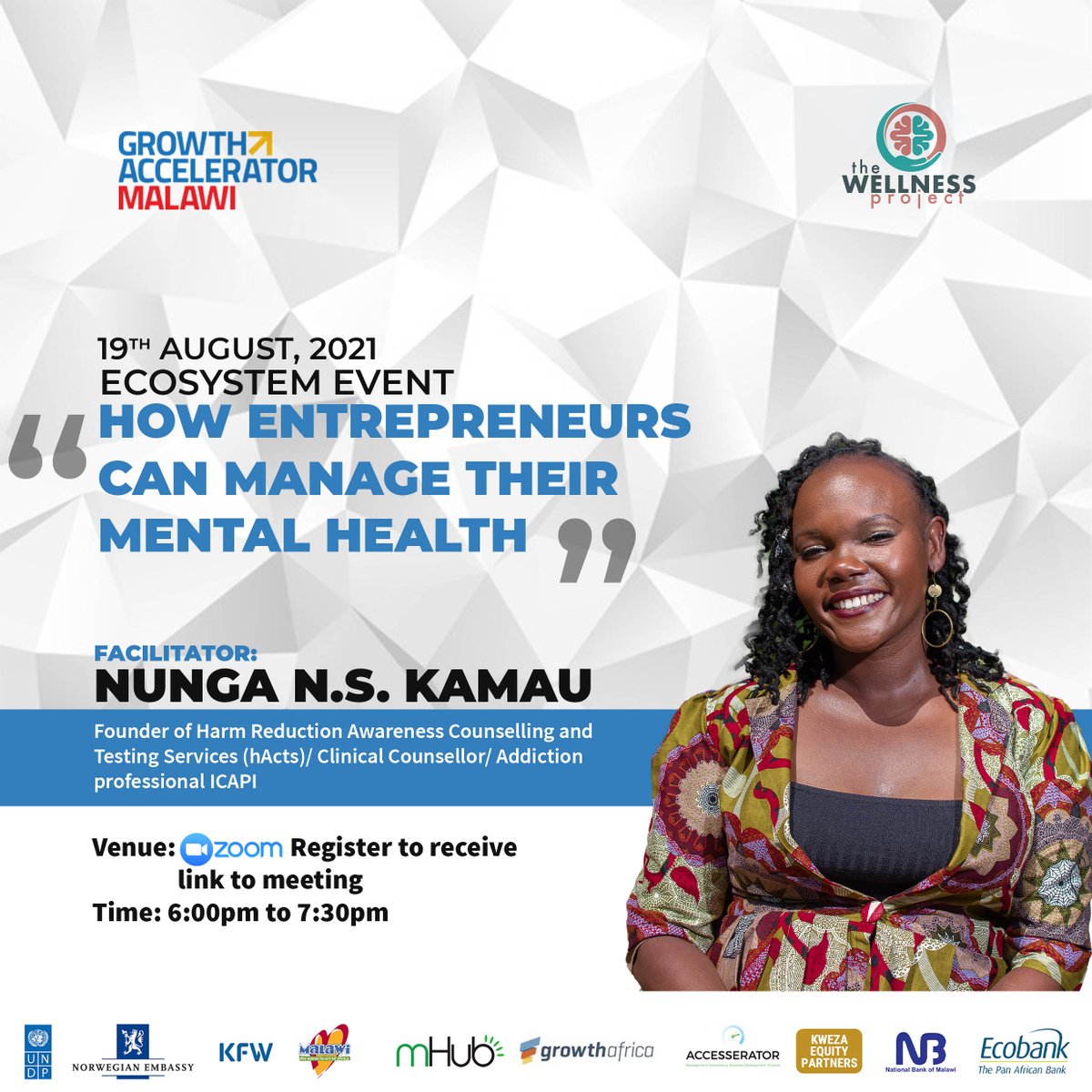mHubMW's tweet photo. ARE YOU AN ENTREPRENEUR? This is a conversation you should be having. Join us tomorrow as we unpack #mentalhealth for entrepreneurs. 

Register for the FREE session here: https://t.co/sjz0BGqhjP

#growmalawi #COVID19 #entrepreneurship https://t.co/VFpduRlqfb