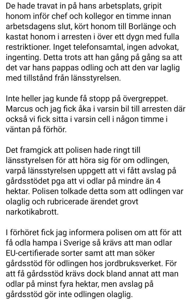 fsporsen's tweet photo. Ännu en total skandal i hur Polisen hanterar hampa-odlingar. Man hade kunnat skratta åt kopps-nivån om det inte vore för konsekvenserna det ger för personera. Dras iväg. Böndernas skörd och elektronik konfiskerat. 19-åriga sonen förnedrad på jobbet. Skärp er @Polisen_Sverige. https://t.co/xhPnMNErxe