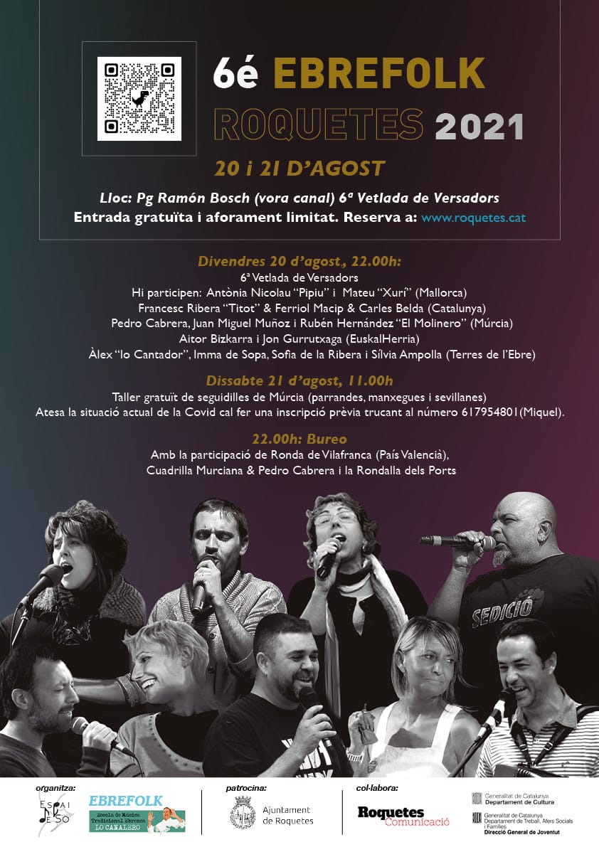 6é Ebrefolk celebrara a Roquetes, amb voluntat de mostrar i donar veu les cultures i tradicio viva, la cançó versada amb Catalunya i l’Ebre, Mallorca, Euskadi i Múrcia, és l’únic certamen de Catalunya els participants estan vinculats a la cultura viva. <a href="/VictorSorribes/">Victor Sorribes</a>
<a href="/tv3cat/">TV3 és ara @Som3Cat</a>