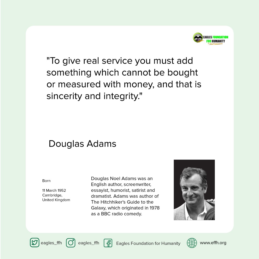 eagles_ffh's tweet photo. "To give real service, you must add something which cannot be bought or measured with money, and that is sincerity and integrity."
--Douglas Adams

#eaglequotes #EaglesFoundationFH #WednesdayWit #WordsOntheMarbles https://t.co/nRdD43tA8r
