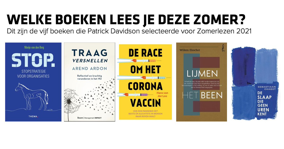 Welke boeken lees je deze zomer?
Voor het zevende jaar op rij vroeg <a href="/Mgtboeknl/">Managementboek.nl</a> aan Patrick Davidson (<a href="/davidsonbetter/">X</a>) om een selectie te maken van vijf boeken die hij aanraadt om te lezen deze zomer.
#leestips #zomerlezen #stoppen #traagversnellen #teaming betterday.nl/zomerlezen-202…