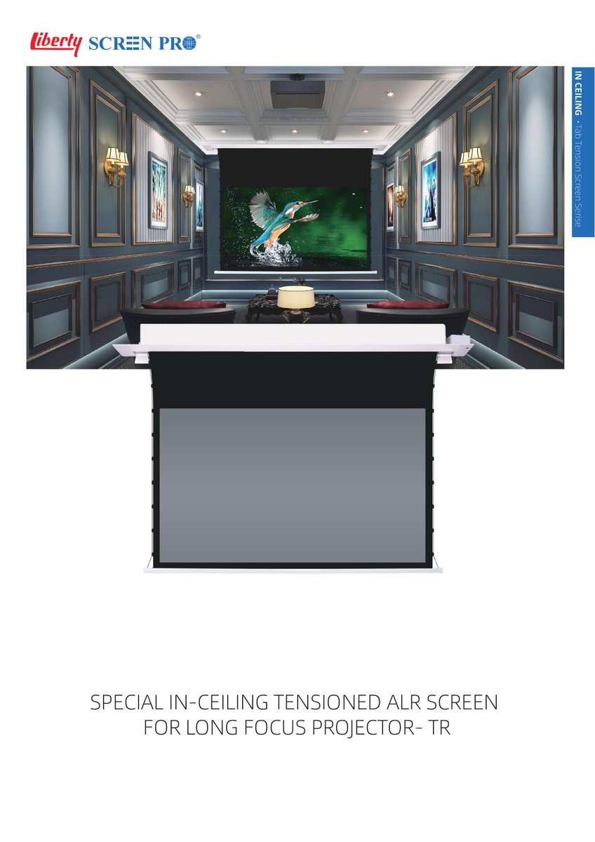 AVVisionIndia's tweet photo. Dear Partner,

Launching a NEW Range of ‘LIBERTY SCREEN PRO’ ALR (Ambient Light Rejection) In-Ceiling Tab Tensioned Motorised Screens Range ‘TR Series’, for Long Focus / Standard Projectors. https://t.co/3u66Ck7eyz