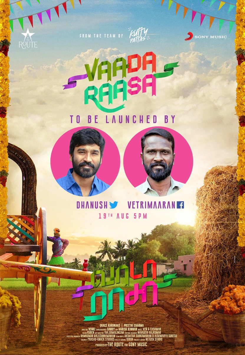 We are pleased to have @dhanushkraja sir and @VetriMaaran sir launching #VaadaRaasa tomorrow at 5 PM! 🔥

Stay tuned 😉 💥