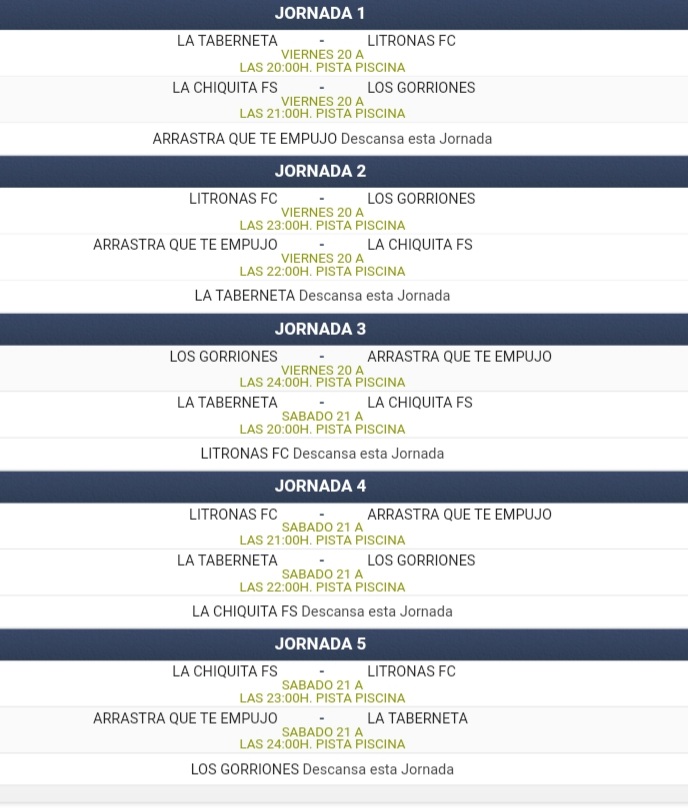 CALENDARIO DE ENCUENTROS TORNEO ABSOLUTO FÚTBOL SALA DE LUQUE ⚽️⚽️