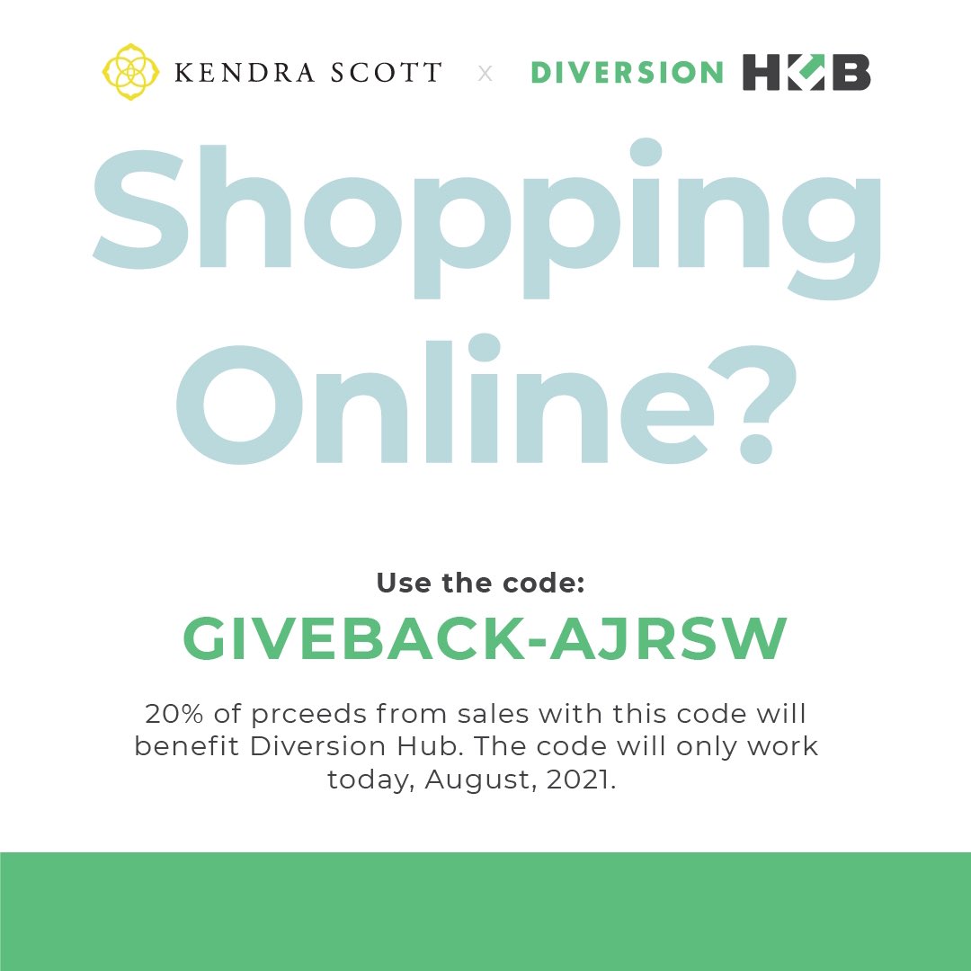 Diversion Hub (@okdiversionhub) on Twitter photo TODAY: Give Back Party from 5p to 7p at <a href="/KendraScott/">kendrascott</a> in @ClassenCurve!
OR shop online at kendrascott.com and use the code GIVEBACK-AJRSW at checkout. (Code only valid on August 18, 2021.)
20% of proceeds benefit the Diversion Hub, so share, shop and show your support! TODAY: Give Back Party from 5p to 7p at <a href="/KendraScott/">kendrascott</a> in @ClassenCurve!
OR shop online at kendrascott.com and use the code GIVEBACK-AJRSW at checkout. (Code only valid on August 18, 2021.)
20% of proceeds benefit the Diversion Hub, so share, shop and show your support!