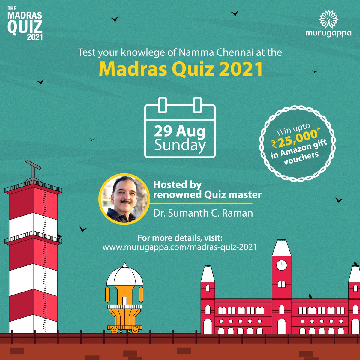 Participate in the Madras Quiz 2021 and stand a chance to win Amazon vouchers worth up to Rs. 25,000. 

The quiz is online and open to all, wherever you may be. Registrations are free &amp; open until Friday, 27th August: bit.ly/3CVCf3V <a href="/sumanthraman/">Sumanth Raman</a>