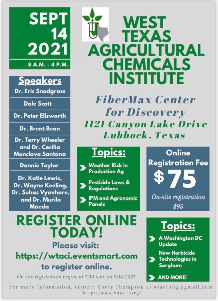 WTxAgChem's tweet photo. Join us for the WTACI Annual Conference!
When: September 14, 2021
Where: FiberMax Center for Discovery
Registration: https://t.co/mj6B32SNgs https://t.co/qAnPXYZKKU