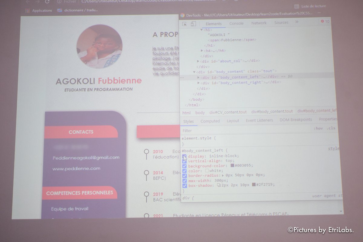 EtriLabsCotonou's tweet image. Nos jeunes développeurs sont plongés dans l'univers du CSS et des notions de couleurs, de style du texte... Ce chapitre important leur permet d'apporter du peps, à leur site. Grâce à ces nouvelles notions, ils ont pu réaliser leurs premières landing page!
#Learn2Code2021 #wasexo