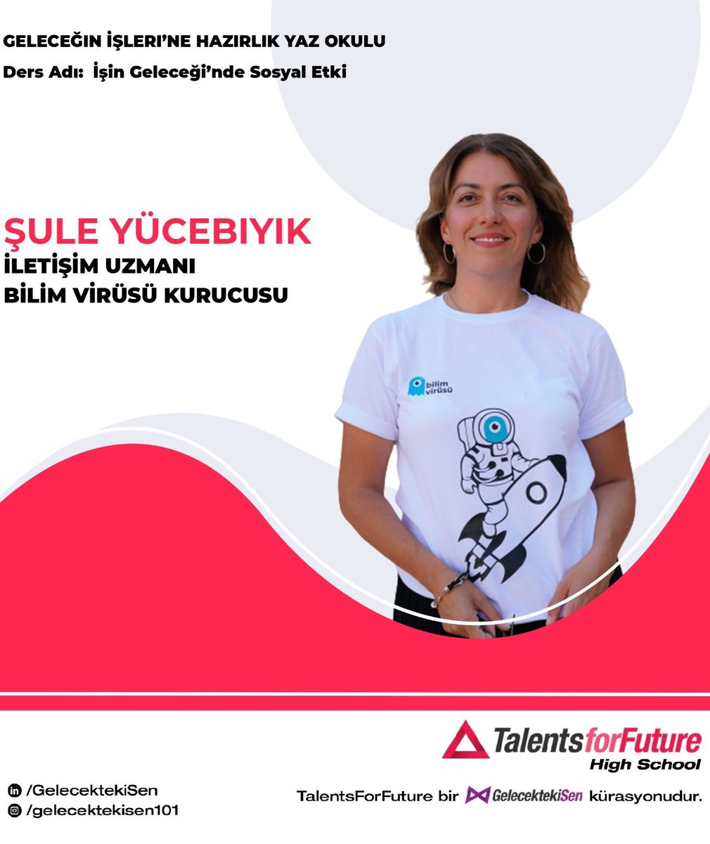 SenGelecekteki's tweet photo. İşin Geleceği bir yönüyle ‘etki sanatı’💫
İletişim Uzmanı ve Bilim Virüsü Kurucusu Şule Yücebıyık’la biraraya gelecek liselilerimiz, sosyal etki’nin dönüştürdüğü ‘iş’le yeniden tanışacak🎯 @suleyucebiyik
#talentsforfuture #geleceğinişlerinehazırlık #gelecektekisen #sosyaletki https://t.co/9nGRFreVpq