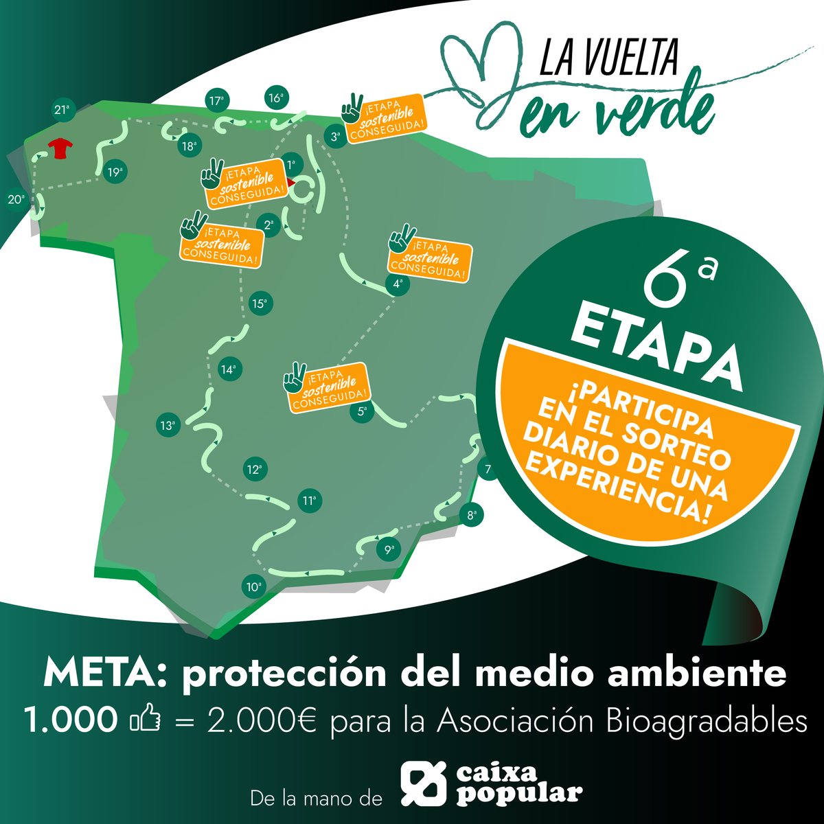 ¡Una nueva etapa para construir un mundo mejor! Hoy te pedimos tu 'me gusta' a beneficio de <a href="/BIOagradables/">Bioagradables</a>. Si llegamos a 1.000, <a href="/caixapopular/">Caixa Popular</a> los transformará en un donativo de 2.000 € para el trabajo de esta asociación. 
RT y entras en este sorteo: bit.ly/basesVueltaenV…