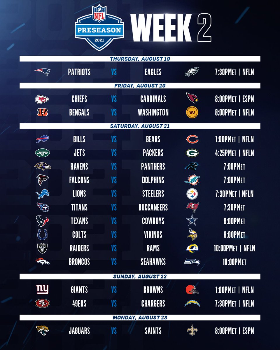 week 2 schedule for the nfl