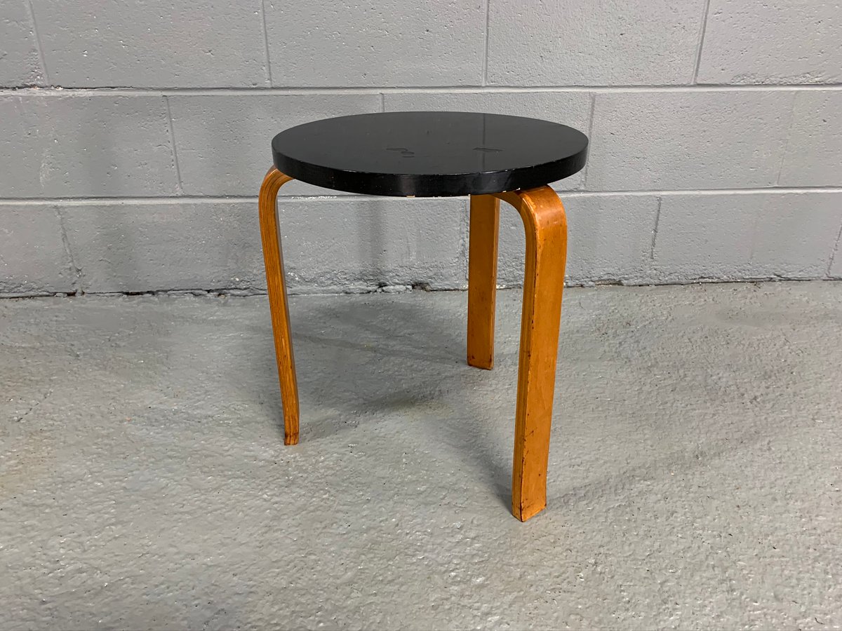 Alvar Aalto stool manufactured by Artek, originally designed in 1933.  Crafted in Laminated Birch.  Retails warm, rich, original patina and based upon its patina and provenance appears to be an early example of Alvar Aalto's work. #midcenturymod #midcenturystool
