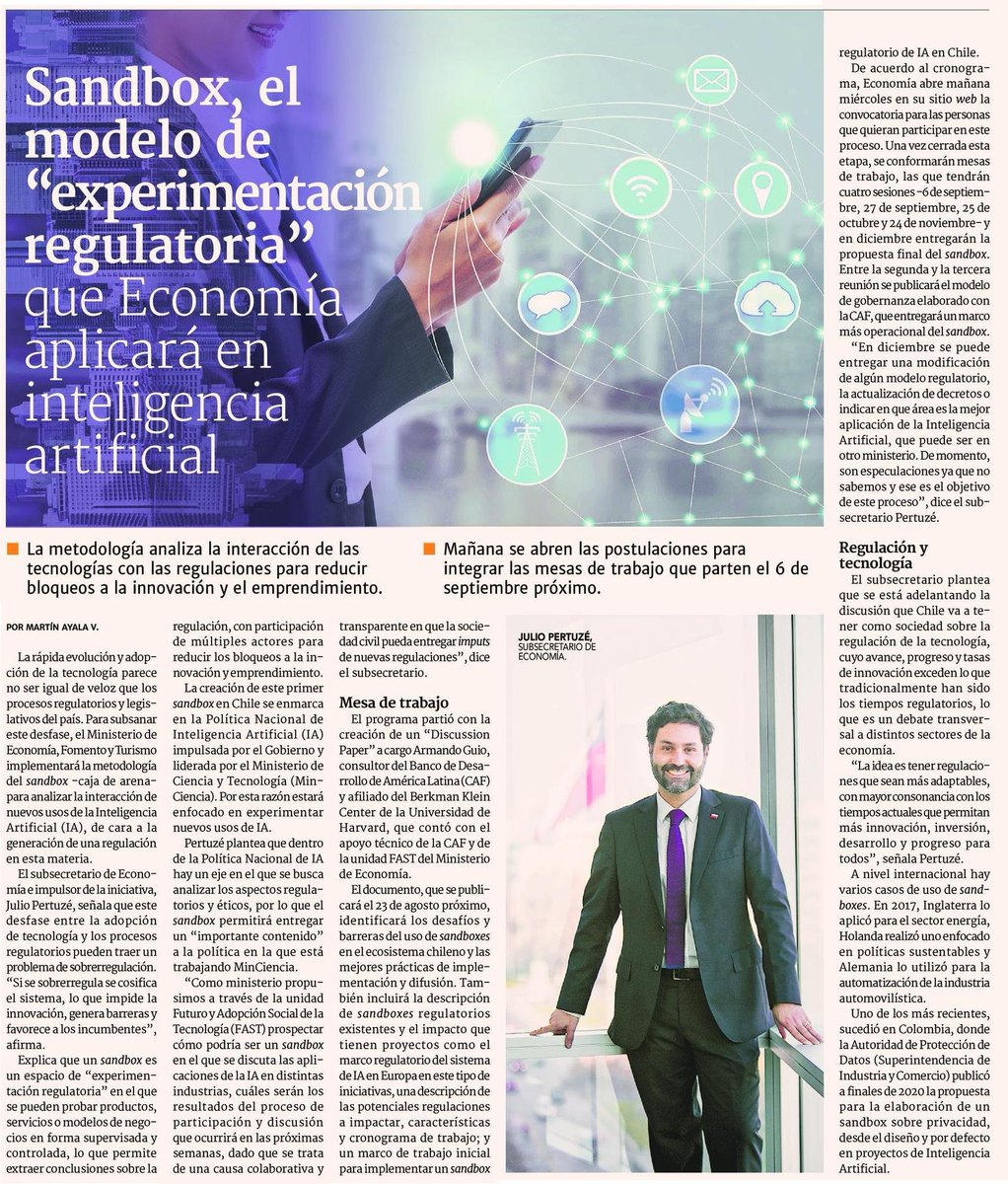 🗞️👉El primer sandbox en Inteligencia Artificial en Chile permitirá analizar los nuevos usos de esta tecnología en un entorno supervisado y controlado 🔎 y se enmarca en la Política Nacional de #IA que impulsa <a href="/min_ciencia/">Ministerio de Ciencia</a> y que pronto daremos a conocer a la ciudadanía 👏🙋‍♀️
.
.
.