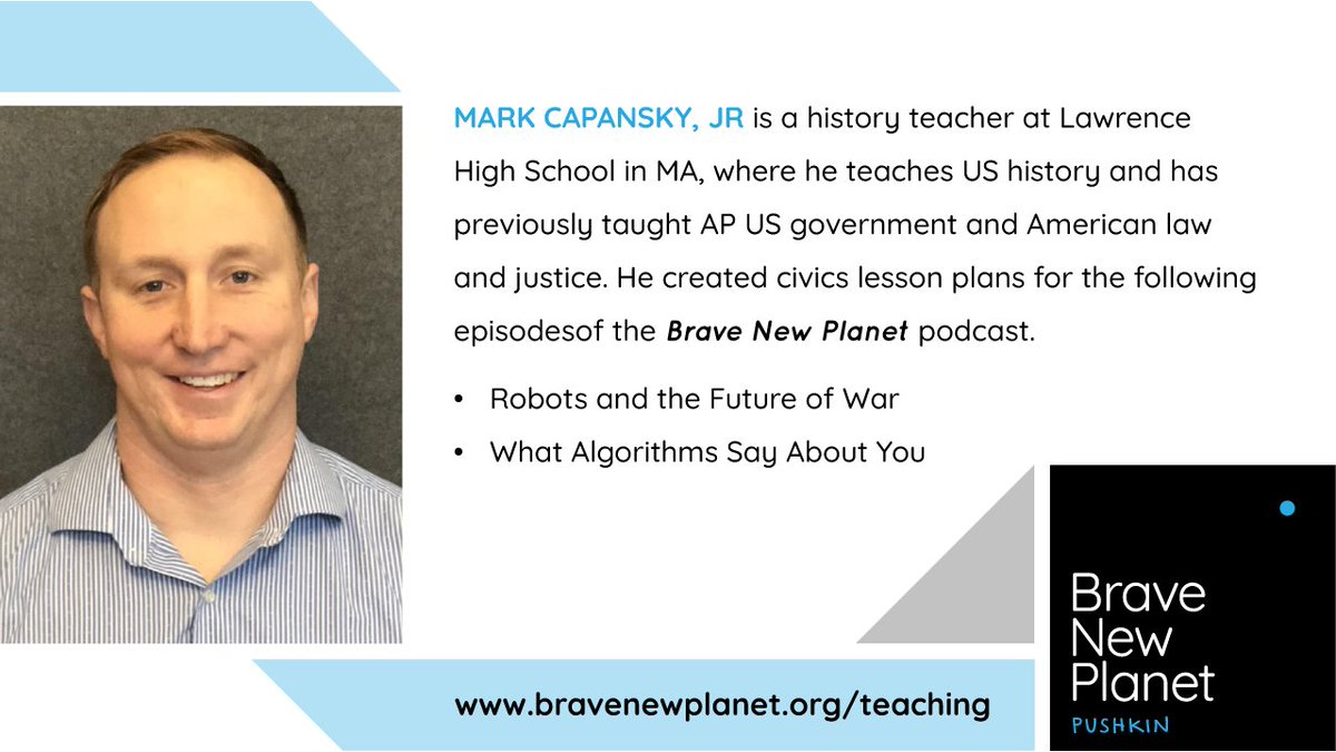 Meet Mark Capansky who helped create civics lesson plans for the #BraveNewPlanet podcast! Calling all social studies high school #educators to take a look at these resources for the upcoming school year. bravenewplanet.org/teaching