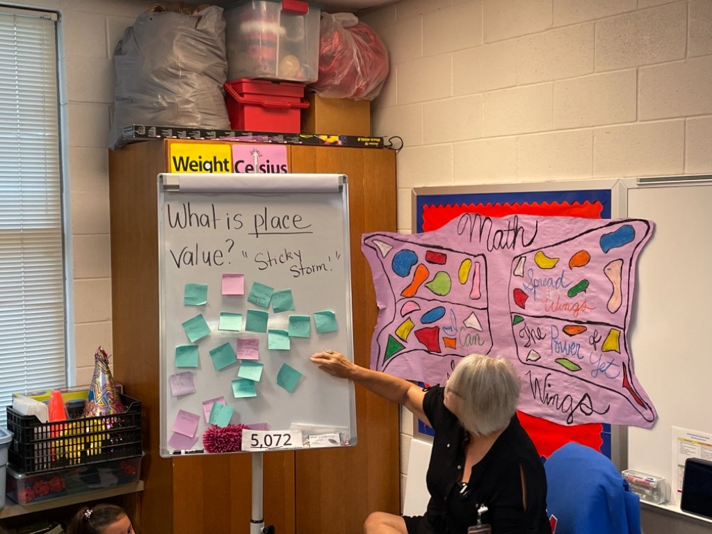 WoodwayElem's tweet photo. Mrs. Haber’s brilliant 3rd grade #MindsetMasters using a formative assessment sticky storm to talk about place value. #BrightFuturesBeginHereWWE ❤️, Mrs.K https://t.co/BOmicYUBtL