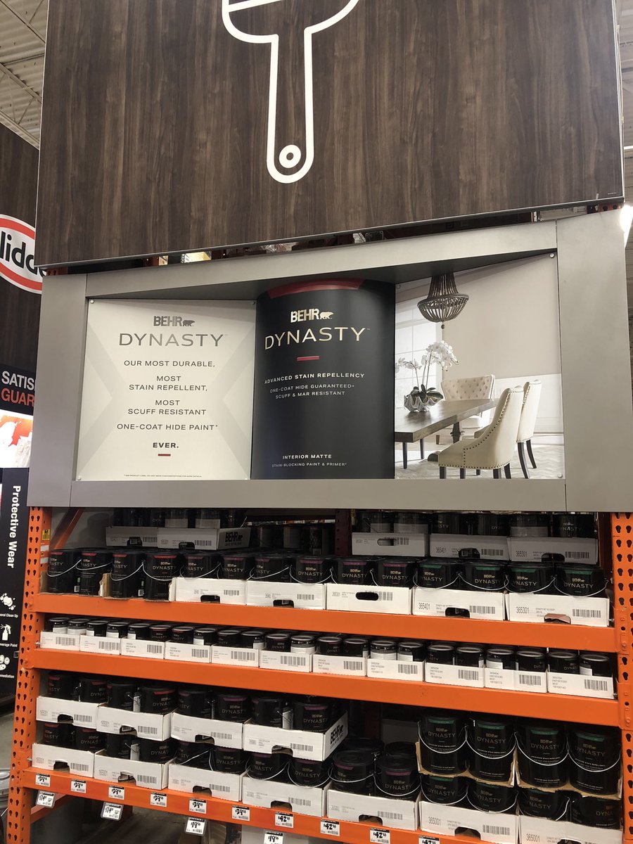 PhilW0243's tweet photo. Introducing a New @BehrPaint Product Called “Dynasty”! What Sets Dynasty Apart From The Marquee One Coat is That It’s the Best Stain Repellent Paint on the Market. Thanks to Our Behr Rep Glen and My Opener Fred for Getting the Bay Ready For Business. #HomeDepot #LoveWhatIDo🎨🖌 https://t.co/WI7Gvll6eH