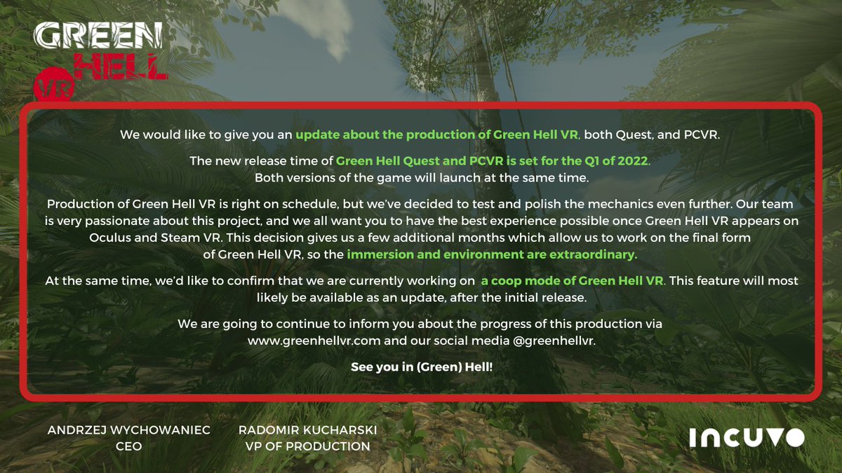 Green Hell VR 🌴🐆 on X: “#Announcement We would like to give you