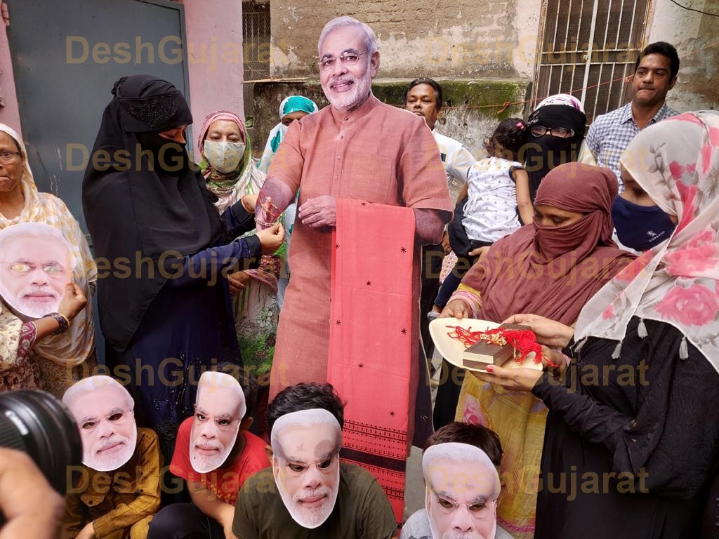In photos: Muslim women in Jamalpur, Ahmedabad tie Rakhi to Narendra Modi’s cutout