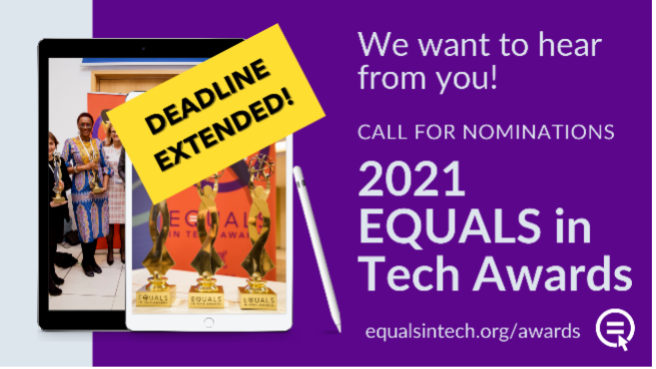 GSOA_SAT's tweet photo. It’s time to submit nominations for the 2021 #EQUALSinTech Awards! @EQUALS and its partners seek creative, community-minded initiatives that help girls and women gain equality of internet access, digital skills and tech opportunities. More information: https://t.co/FzfzYmTPic https://t.co/Qr6VLOFa6G