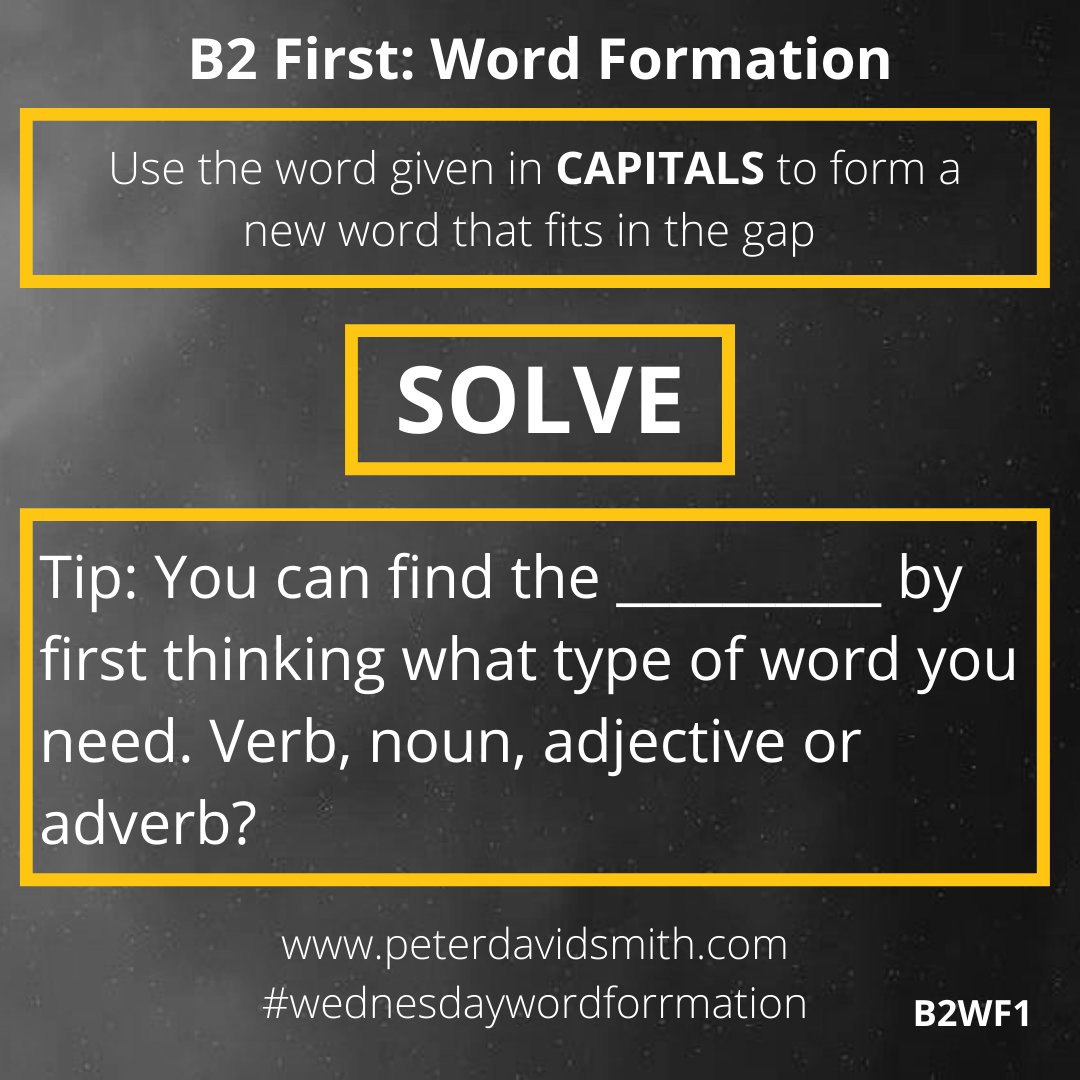 charmingmanuk66's tweet image. Cambridge B2 First Certificate. Use of English Part 3 Word Formation. 👨🏻‍🎓 Remember that there are only four possibilities: verb, noun, adjective or adverb. Which one do you need here? #wordformation #useofenglish #cambridgeb2 #b2first
#firstcertificate #part3 #cambridgeexams