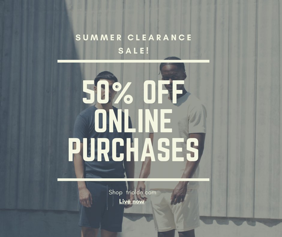 TrioLondon's tweet photo. Summer clearance sale now live! 50% off site wide! #summerclearance #summersale #trioldn #london #menswear #menstyle #ss21 https://t.co/jhh3o7xjh0