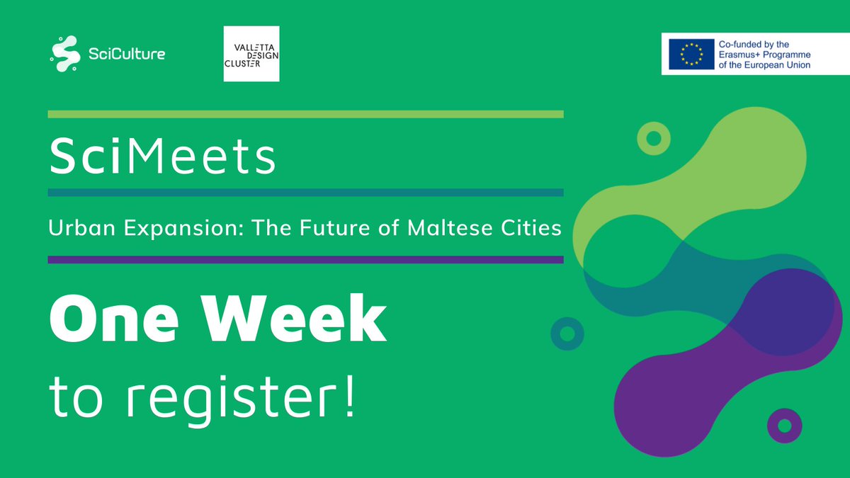 scicultured's tweet photo. 📣There's only ONE WEEK left to register for #SciMeets!📣 

Join us for an interactive evening of discussion, collaboration, and design thinking by registering here: https://t.co/OqnbTBqdtU 

 #SciCulture is a project co-funded by the Erasmus+ programme of the EU. https://t.co/RT4sImEHHJ
