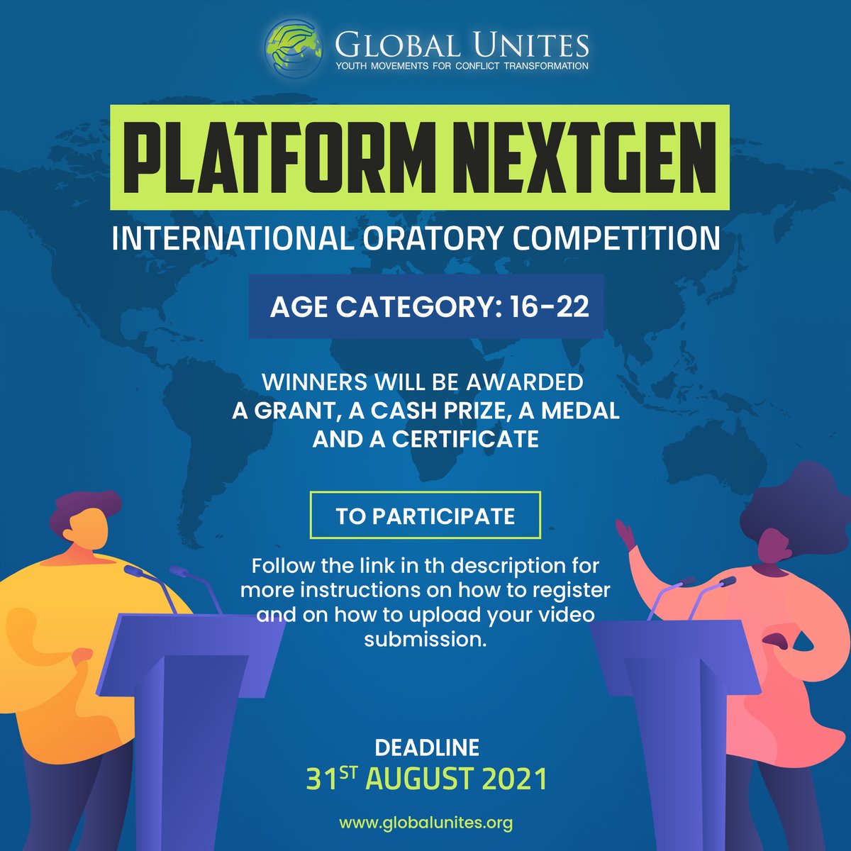 GlobalUnites's tweet photo. Do you have innovative ideas to overcome the challenges of this pandemic? Then this is the opportunity to use your voice and ideas to make a difference.
Age Category: 16-22
Medium: English
link to register:
https://t.co/bhZ4zcAesd
#PlatformNextGen https://t.co/gmSwHBufc8
