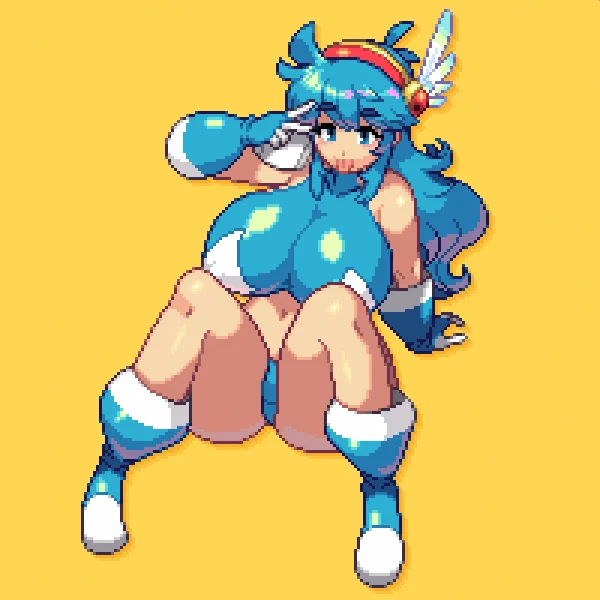 #yumurama_tecna テクナのドット絵 
髪の色と服の色は全く同じ
髪の毛から魔法の塗料を作るサービスでオーダーメイドした特注品を何着も持っている 