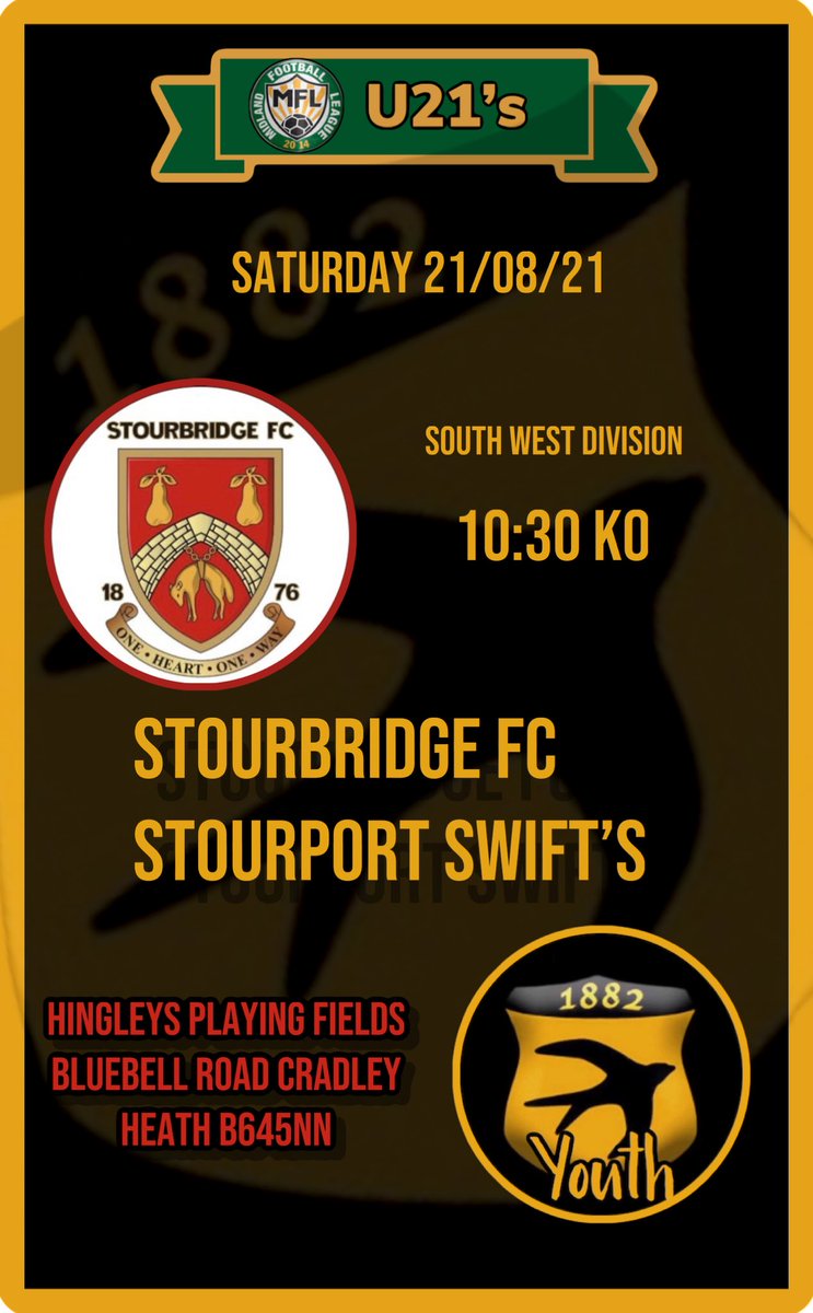 Looking forward to our u21s season opener ⁦@Stourbridge21⁩ ⁦<a href="/StourportSwifts/">Stourport Swifts FC</a>⁩ ⁦<a href="/MidlandLeague/">Capelli Sport Midland Football League</a>⁩