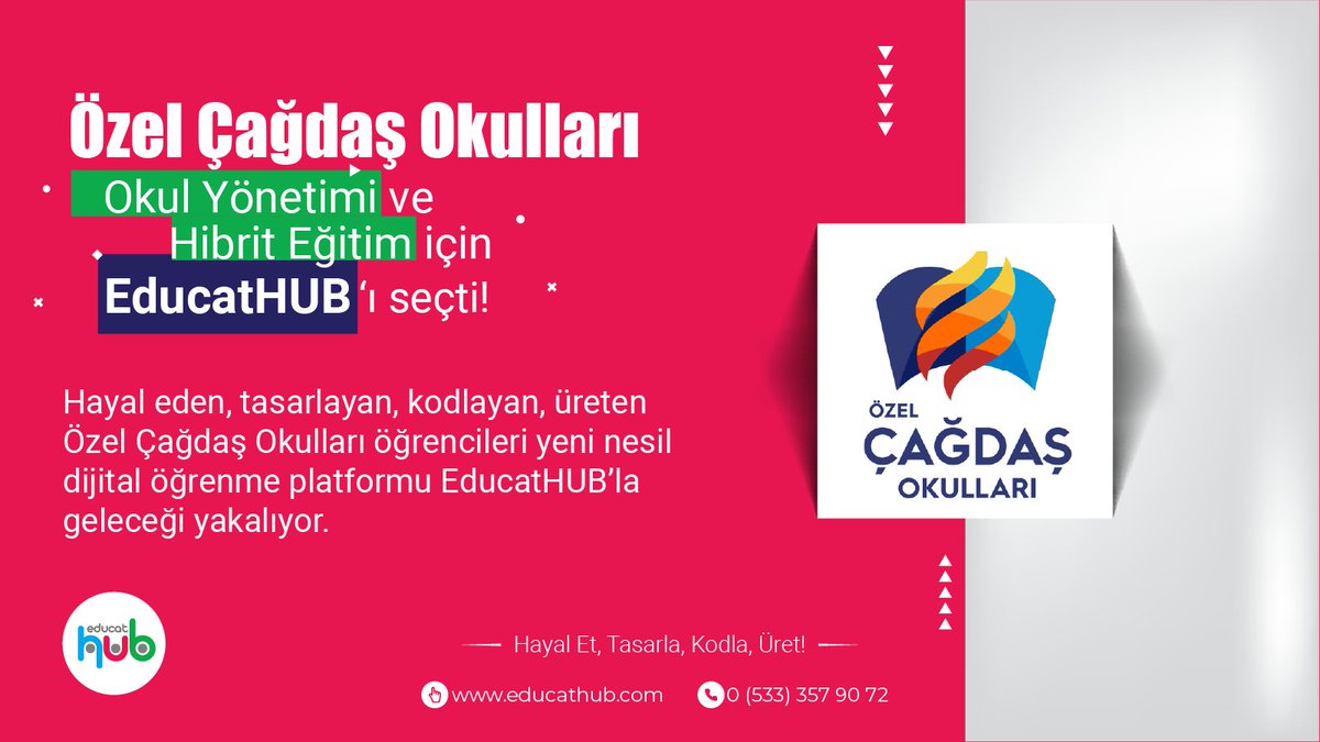 educathubcom's tweet photo. Özel Çağdaş Okulları okul yönetimi, hibrit eğitim, robotik, kodlama ve STEM eğitimleri için #EduCat Ekosistemine katıldı. 

Tüm yönetimsel işlemler, hibrit eğitim modülü ve çevrim içi öğrenme programları ile @ozelcagdaskolej öğrencileri geleceği yakalıyor. https://t.co/rNrkkBHD7a