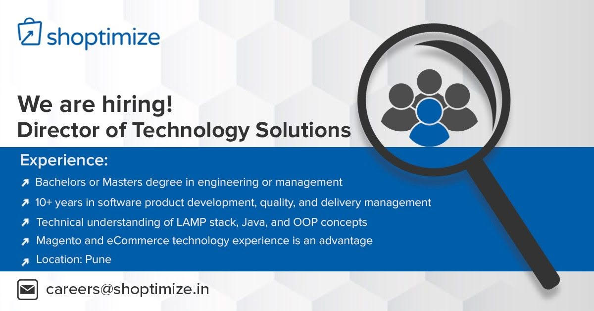 shoptimizeindia's tweet photo. We are looking for Director of Technical Solutions for our Pune office.
Apply here> https://t.co/eKynQLoRdO
#jobs #jobsinpune #pune #recruiting #job #careers #recruitment #vacancy #nowhiring #shoptimize #hr #jobsearch #wearehiring #hiringinpune #punehiring https://t.co/S0QALsDWcf